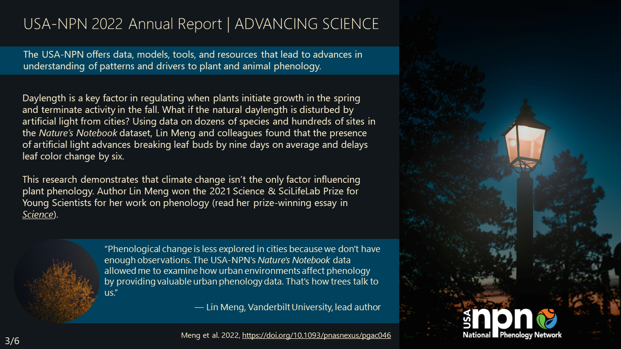 USA-NPN 2022 Annual Report Advancing Science